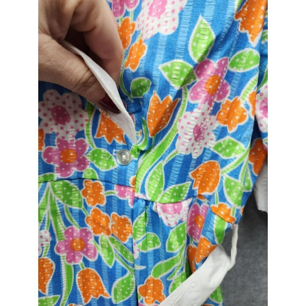 Vintage Tommies Floral Short-Sleeve Dressing Gown With White Collar & Belt 65% P - Picture 6 of 7